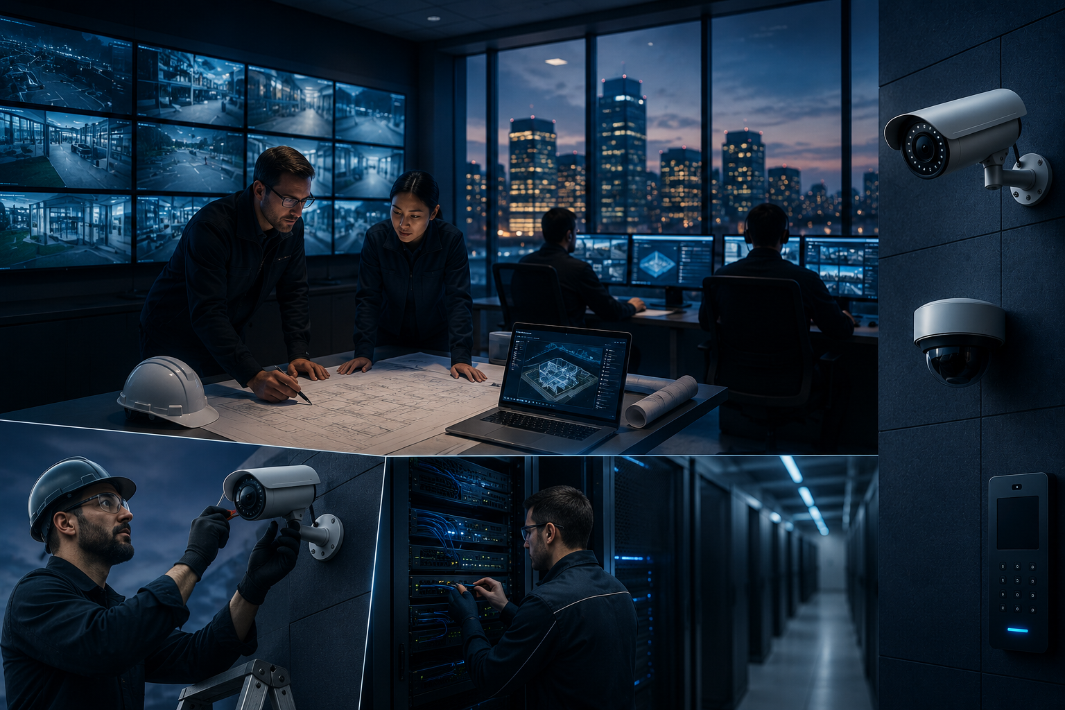 Engineer reviewing security camera blueprints